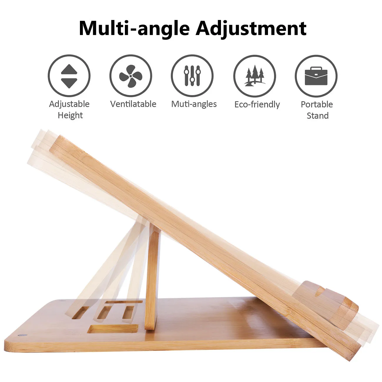 Bambu Ajustável Dobrável Laptop Stand Notebook Mount Holder Ângulos Cooler Stand para Macbook e Tablet - Imagem 5