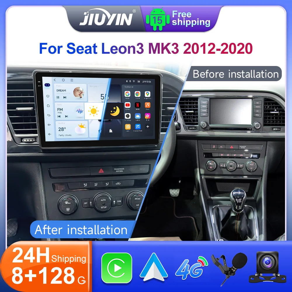 JIUYIN 9 "Android 15 autoradio pour Seat Leon MK3 2012-2020 Navigation GPS multimédia lecteur sans fil stéréo Wifi 4G Auto BT SWC