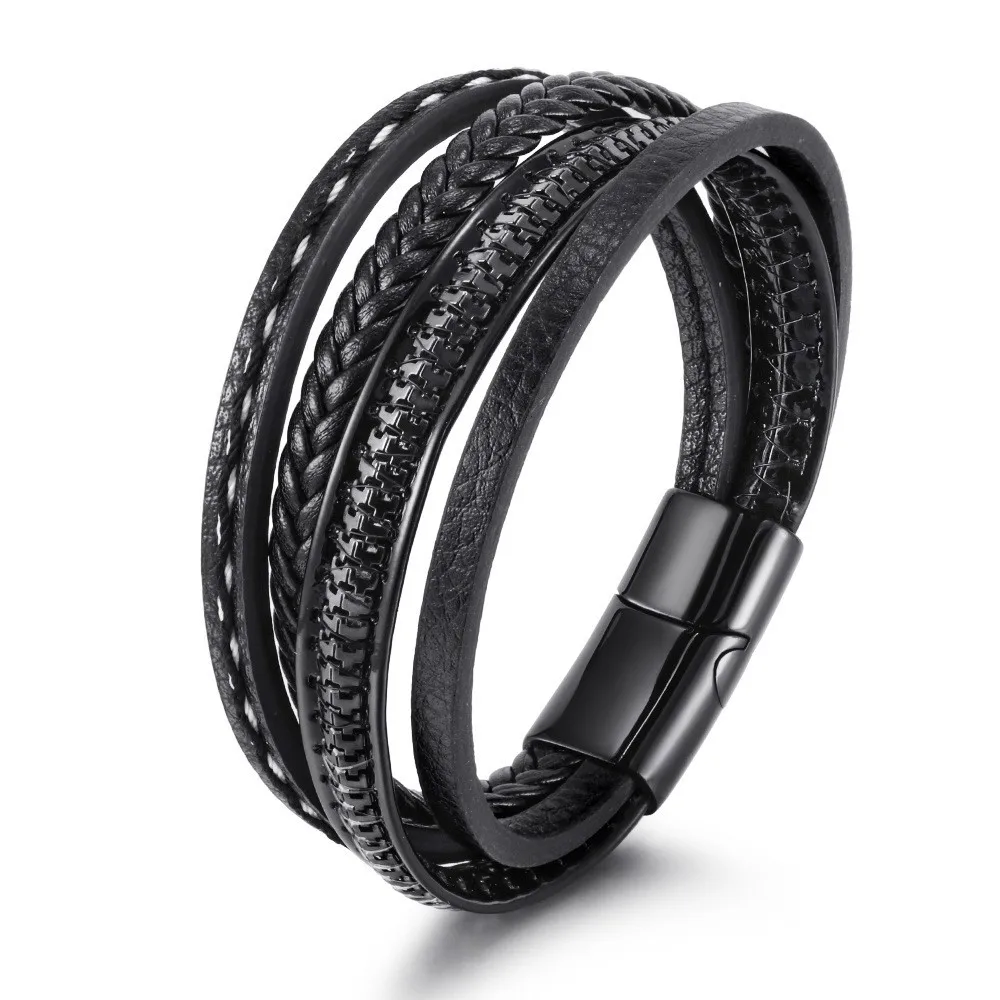 Handwoven Leather Bracelet Jewelry Fashion Personalized Magnetic Buckle Design For Men