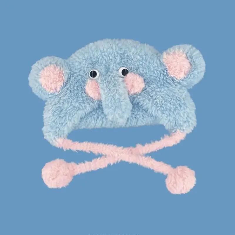 Cartoon-Elefant-Plüschhut mit Ohrenklappe, Fleece-Tierhut für Partys, Festivals, Y08E – Detail 9
