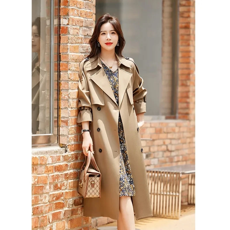 High-Quality Long Trench Coat For Women In Autumn 2025 New Fashion Double Breasted Popular Coat Lace-Up Windbreaker