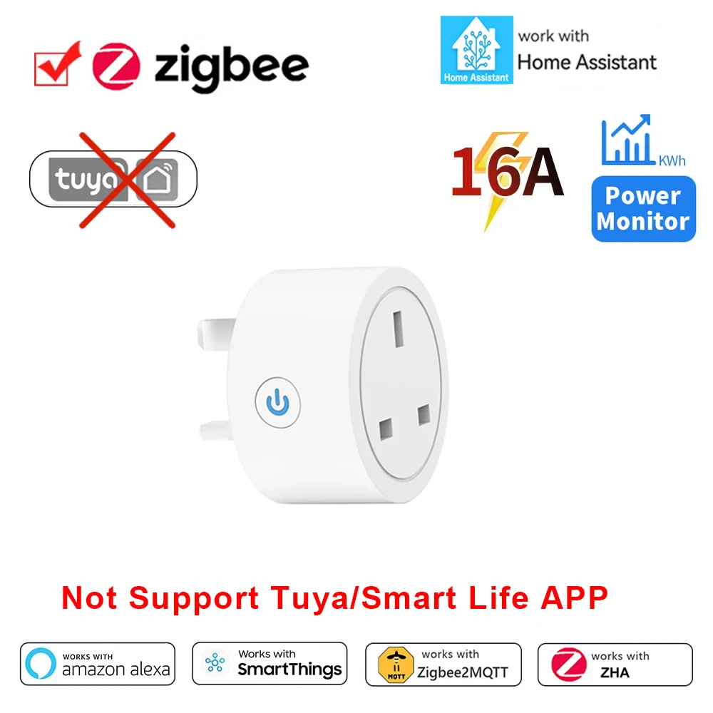 Smart ZigBee UK Outlet with Power Monitoring and App Control, Alexa Compatible