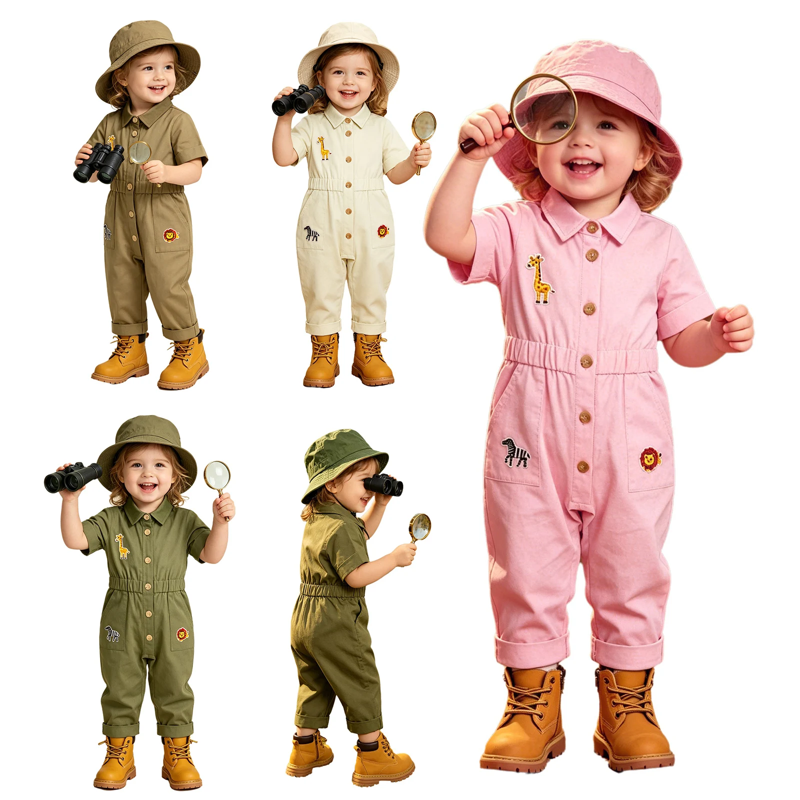 Toddler Baby Girl Boy Birthday Party Cake Smash Bodysuit Zookeeper Suit Cute Animal Embroidery Jumpsuit for Zoo Park Photo Shoot 5