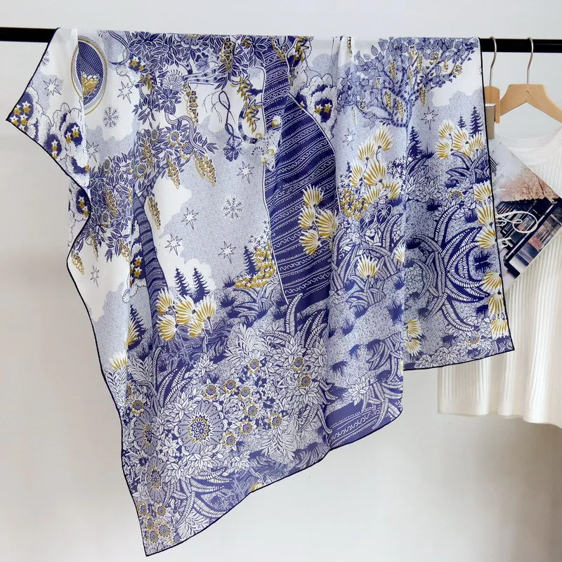 

Mulberry Silk Scarf Square Bandana Stole New Women Luxury brand Shawls Lady Neck Hijab Foulard Wraps Bufanda Scarves Poncho