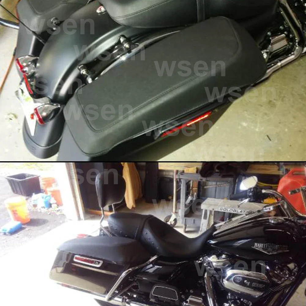 Motorcycle Saddlebag Speaker Lid Covers PU Leather Waterproof For Harley Touring Road King Electra Street Glide 2014-