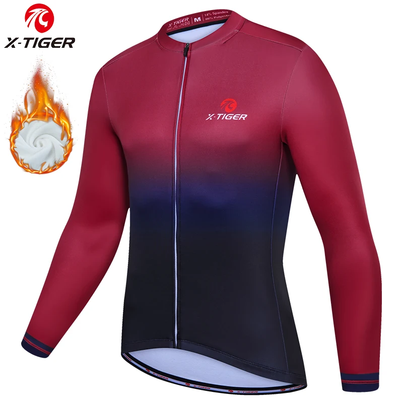 thumbnail image 1 of Maillots de ciclismo X-TIGER Serie de gradiente térmico de invierno Maillot de ciclismo Camisetas de ciclismo de manga larga que mantienen el calor, 1 of 5