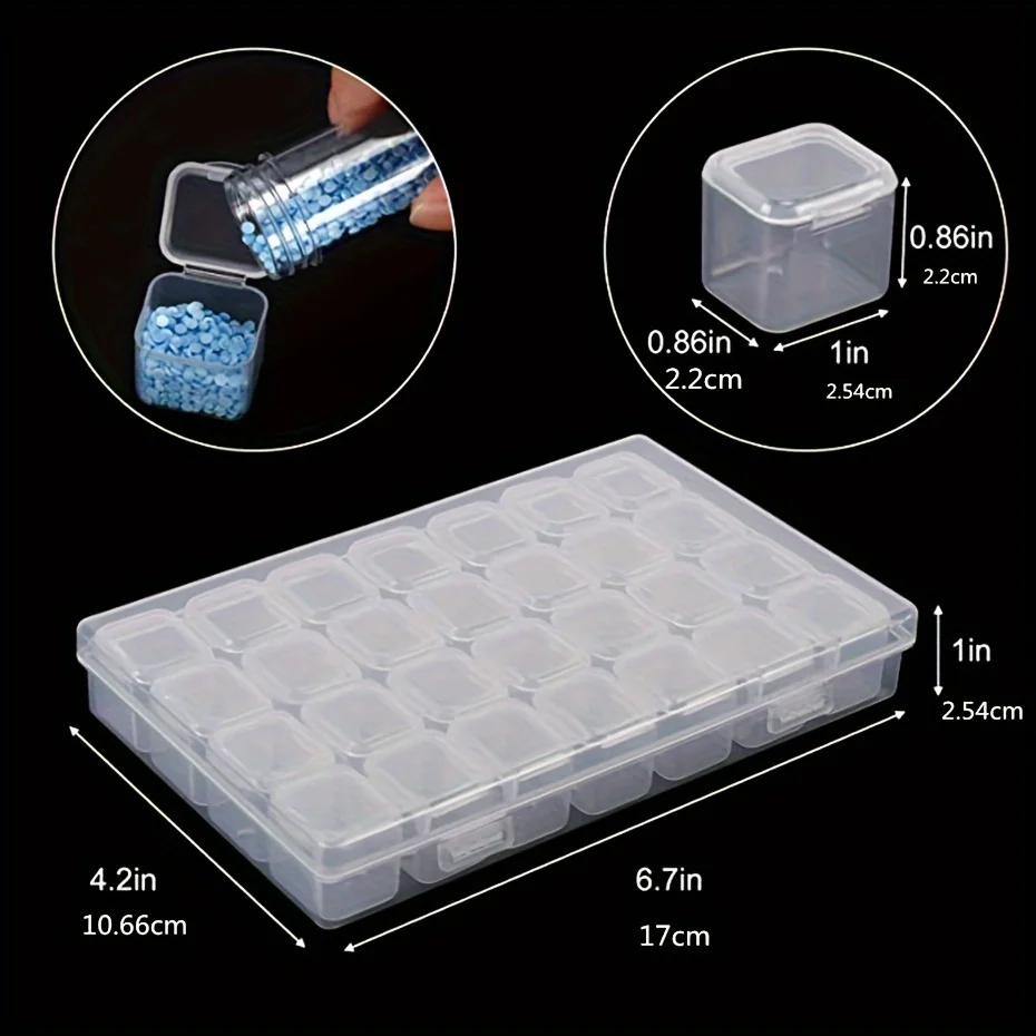 28/ 56-Grid Diamond Painting Tool Diamond Bead Jewelry Storage Box Nail Art Accessories Storage Box Transparent Plastic 1 Set
