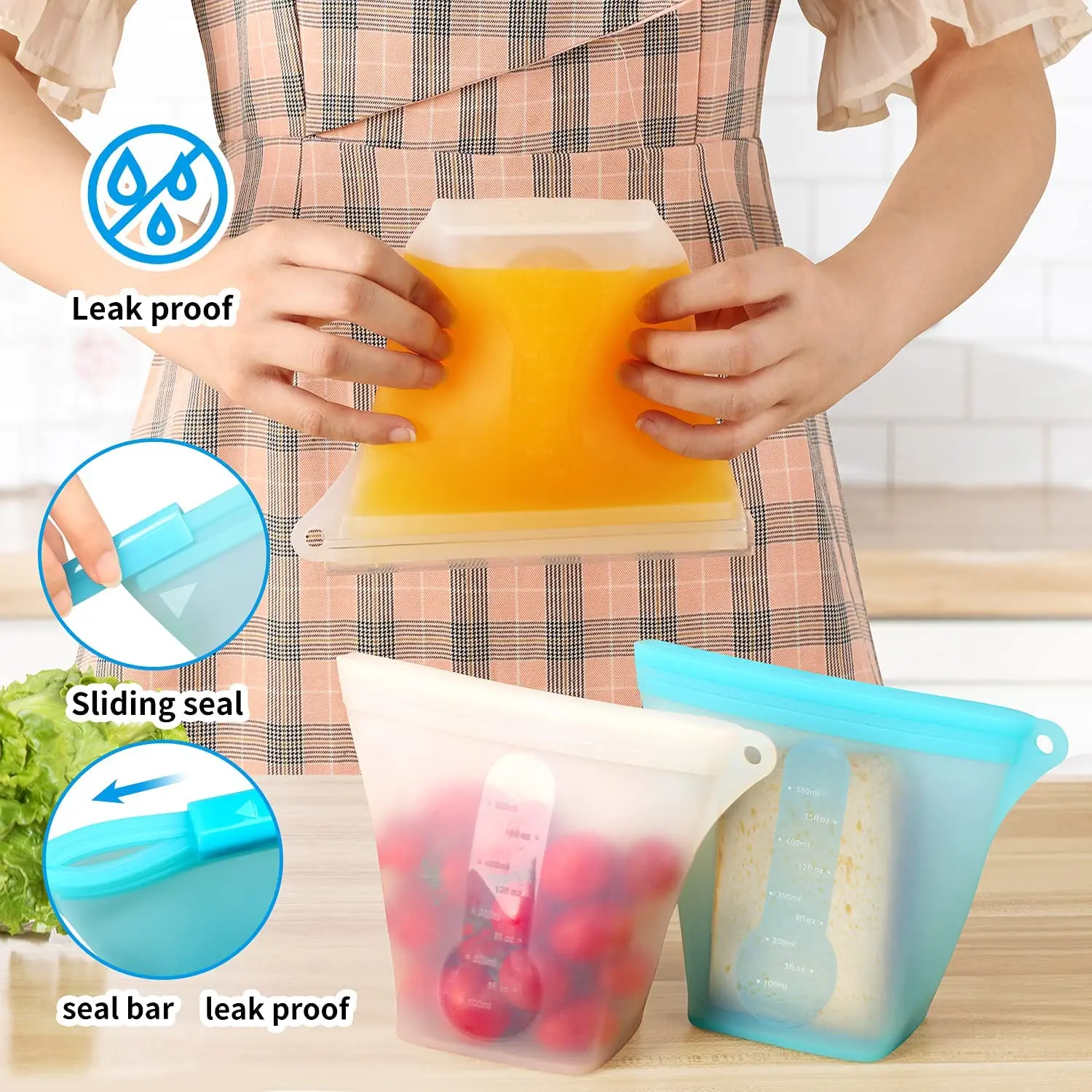 Silicone Food Bag Reusable Fresh-keeping Bag Refrigerator Fruit And  Vegetable Sealed Bag Leak-proof Food Storage Bag Reusable 5G