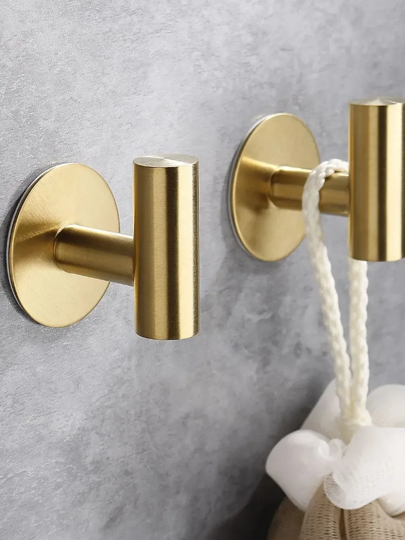 Description Picture 2 of itemGolden Brushed Coat Hangers, Wall Mounted Hook for Home, Self Adhesive Bathroom Rack