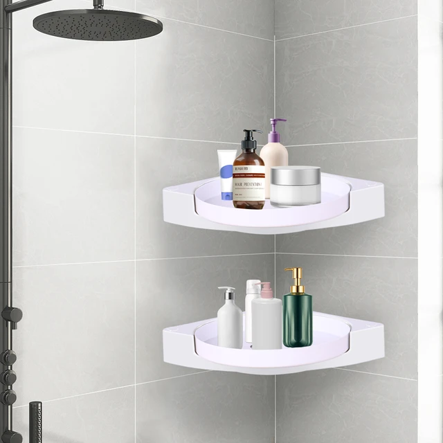 New 2Pcs Shower Corner Shelf 360° Rotating Shower Organizer Rack Self  Adhesive Bathroom Organizer Shelves Wall Mounted Corner