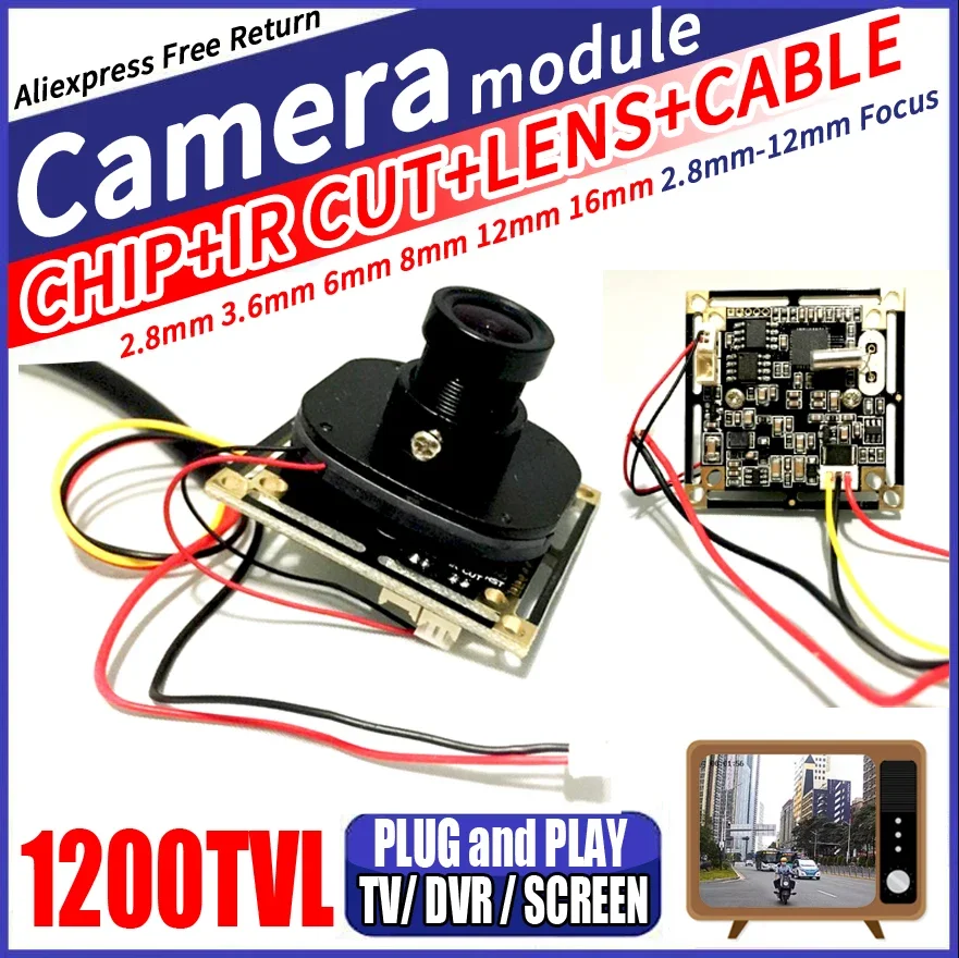 Real 1200TVL HD Color 1/4CMOS Analog 960H cvbs Finished Monitor cctv mini chip module complete 2.8mm lens ircut cable a full set analog 1 4cmos 1200tvl hd color mini cctv camera chip module set finished circuit board 3 6mm surveillance complete product 960h