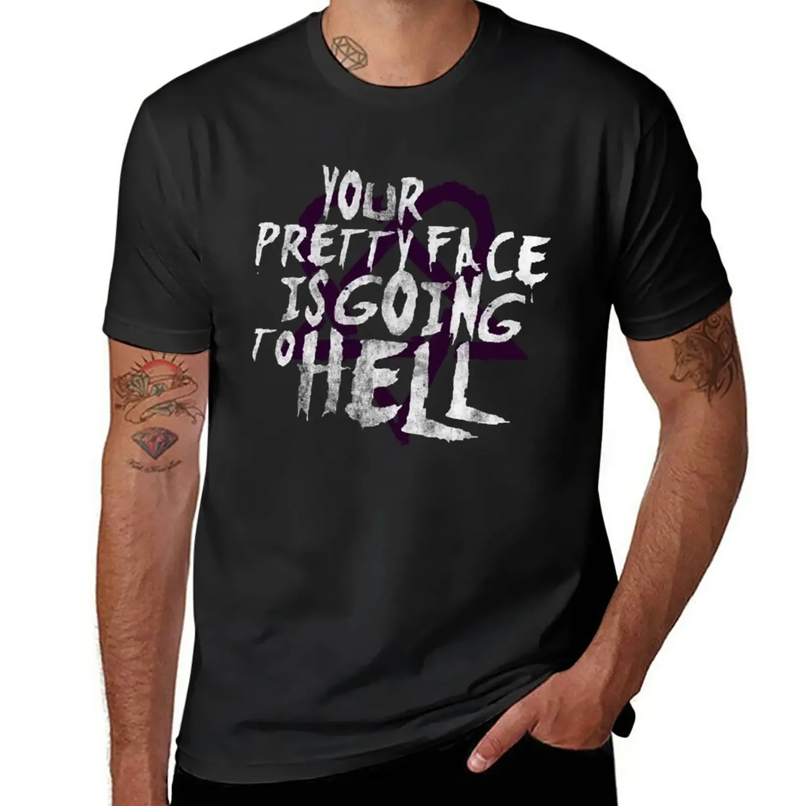 

Мужская футболка с надписью «His band your pretty face is going hell Heart»
