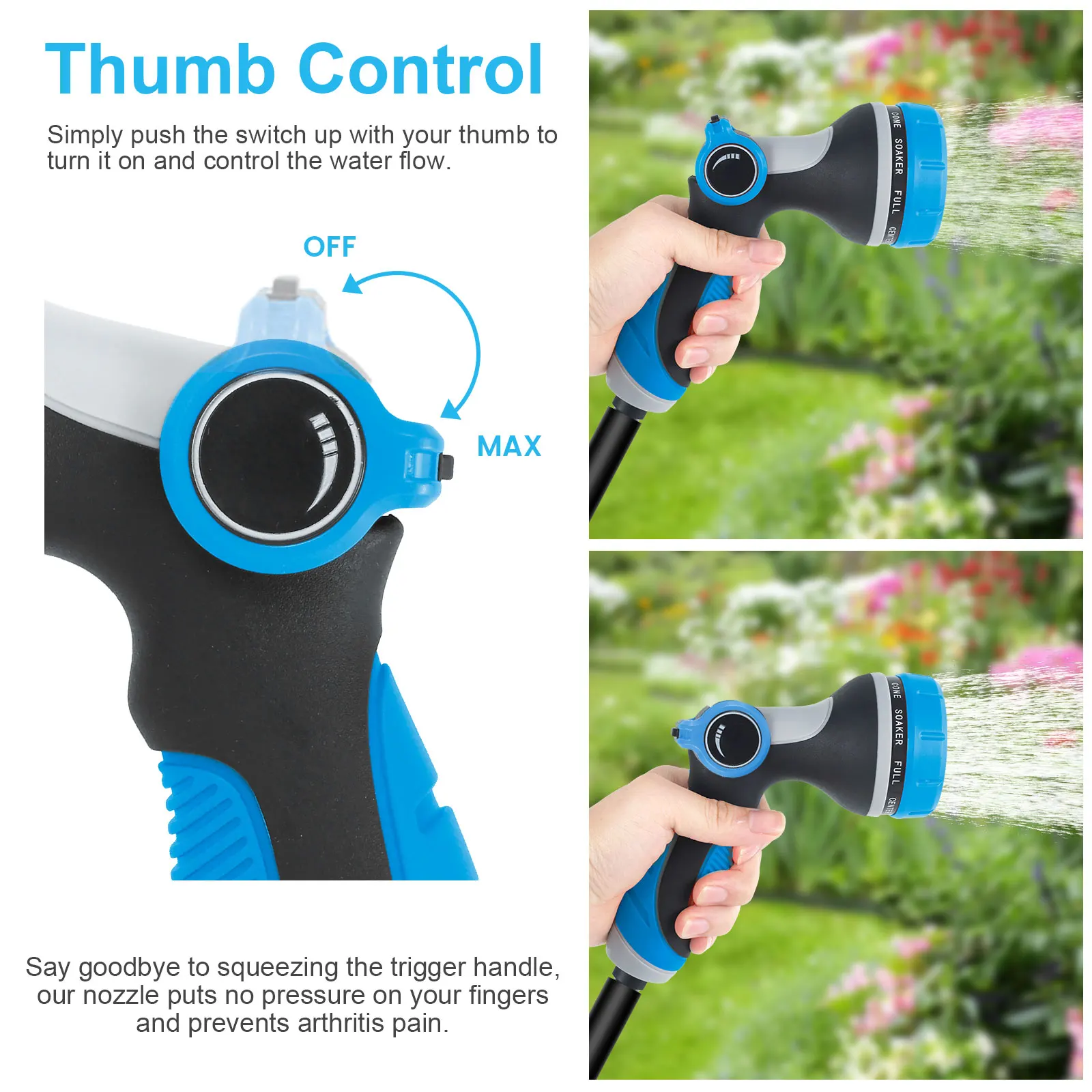 High Pressure Washer Nozzle 2PCS/Set Garden Hose Nozzle Sprayer 10 Spray Patterns Thumb Control On Off Valve Watering Cleaning Washing Car Showering Pet