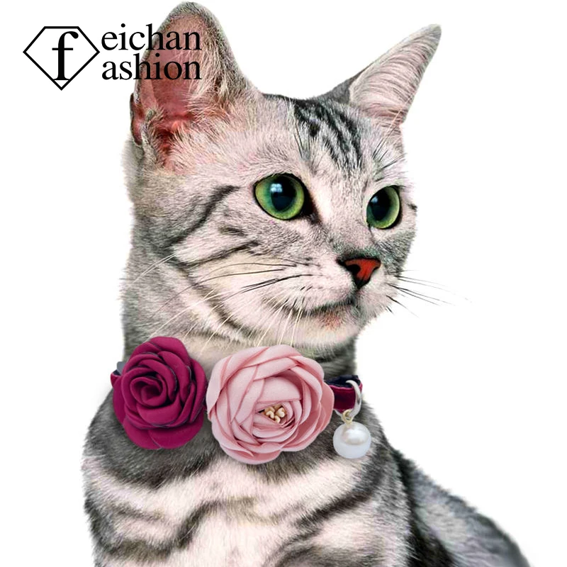 Cat collar cat neck ring Princess foreign style pink flowers adjustable fashion wedding neck ring pet supplies