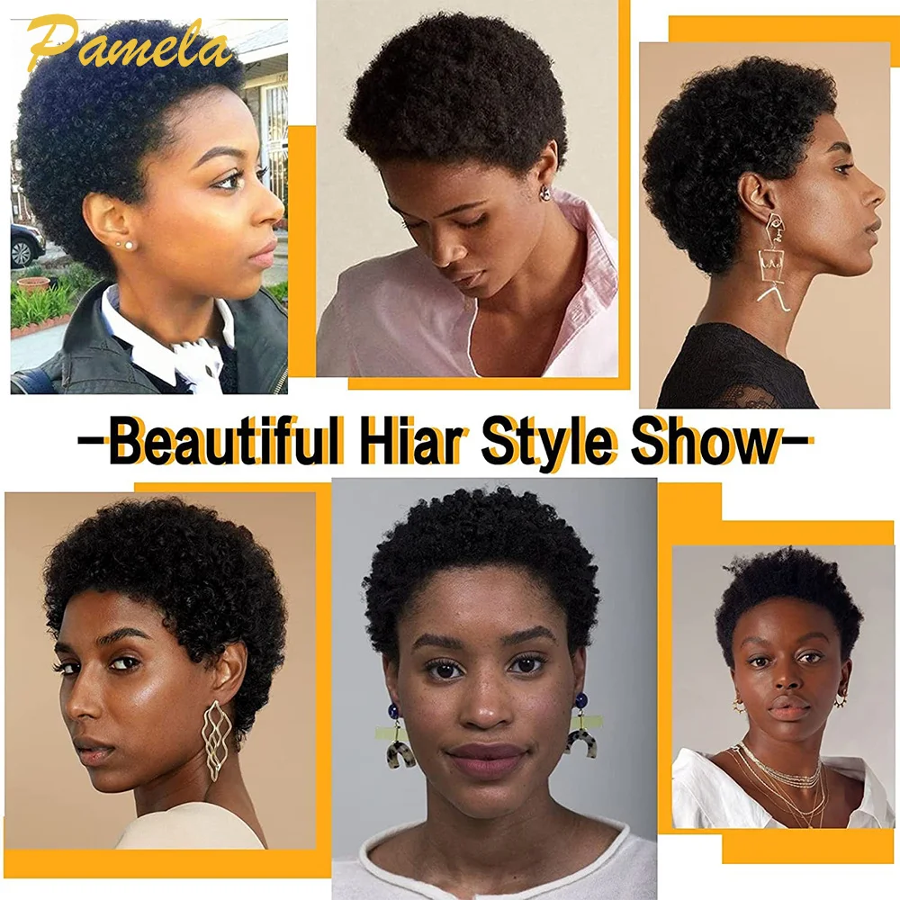 Afro Kinky Curly Human Hair Short Wigs for Women Full Machine Wig Curly Human Hair Pixie Cut Natural Looking Glueless Hair Wigs