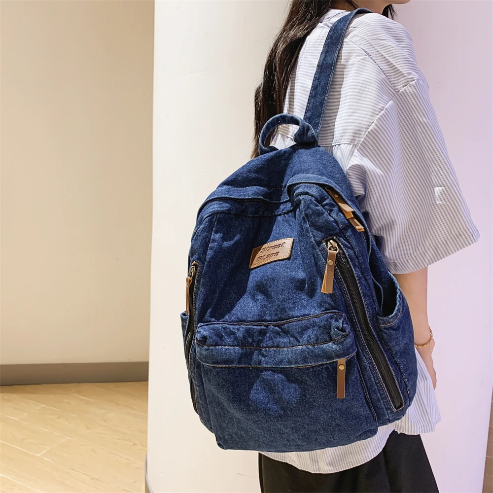 Denim school backpack view 11