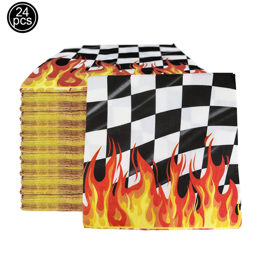 Flammen-Rennparty Teller Becher Servietten Feuer-Flammen Happy Birthday Party Deko Rennwagen Banner Kinder Jungen Rennauto Party Zubehör – Detail 6