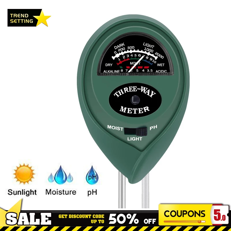 3 In 1 Soil PH Sunlight PH Meter Tester Garden Soil Moisture Sensor Flowers Meter Plants Acidity Humidity Monitor Detector