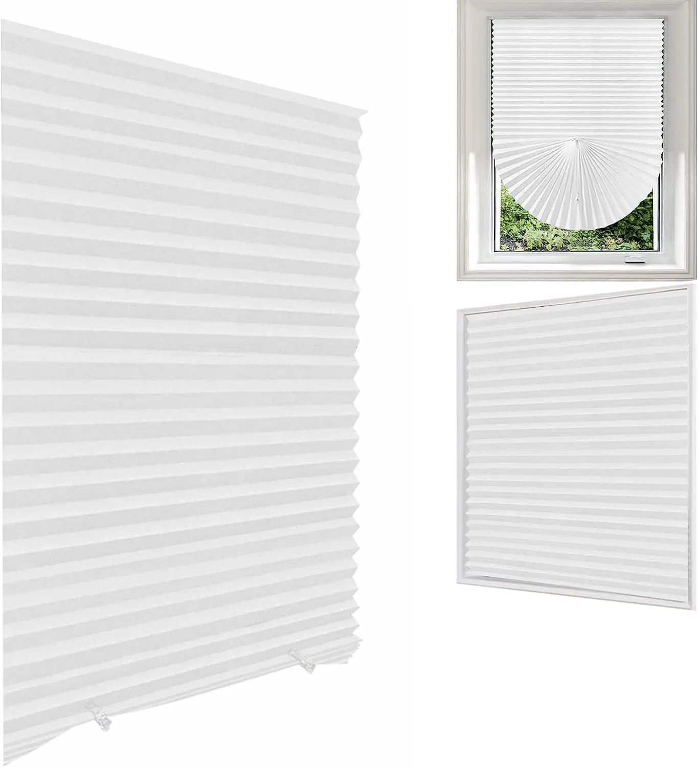 Versatile White Temporary Window Shade - Light Filtering, Pleated Fabric, Self-Adhesive Room Darkening Blind