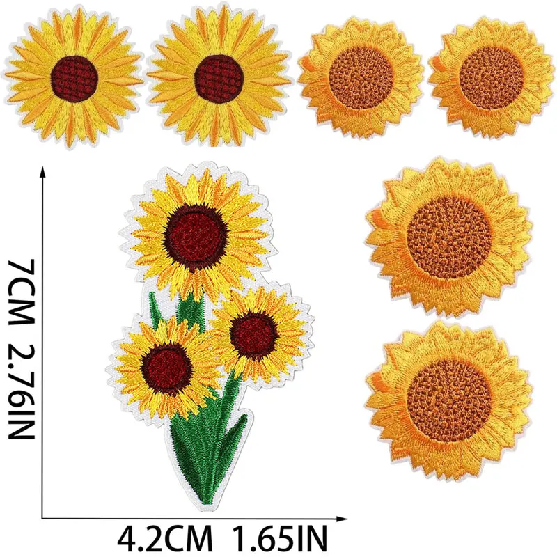 5/16Pcs 패치에 해바라기 아이언 데이지 Applique 패치 의류 수리 수 놓은 패치 청바지 가방에 대 한 DIY 꽃 패치에 바느질