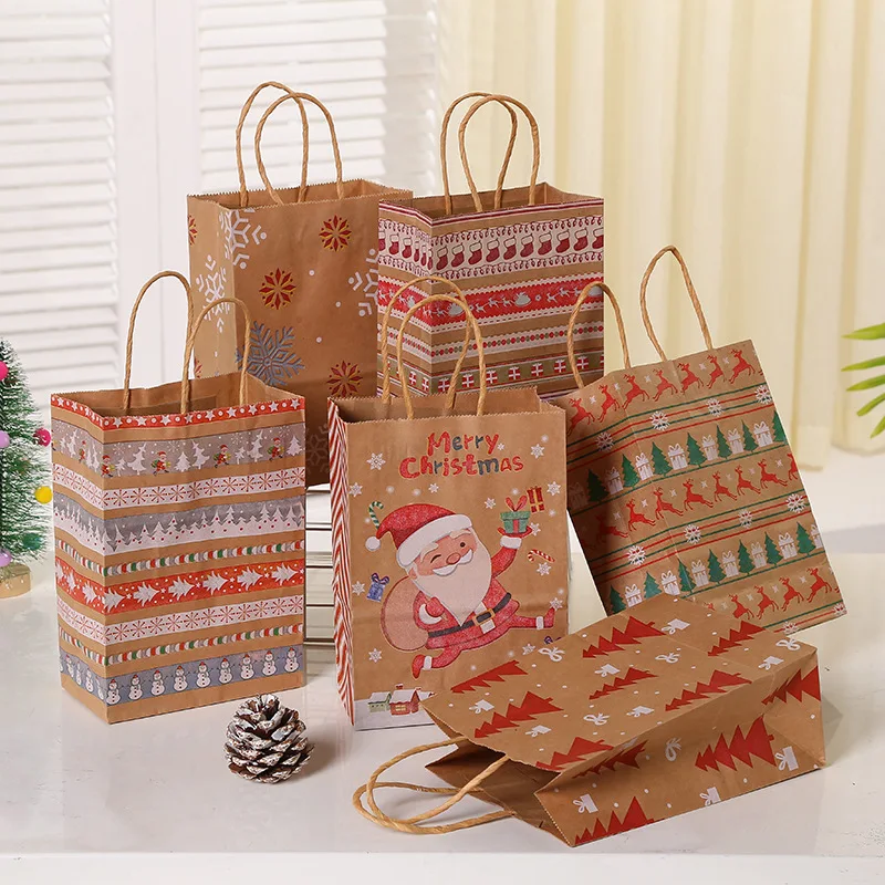 Bolsas de regalo de Kraft de piezas, copos de nieve, Navidad, dulces, galletas, caja de embalaje, decoración de Año Nuevo, recuerdos fiesta Natal para niños| | - AliExpress