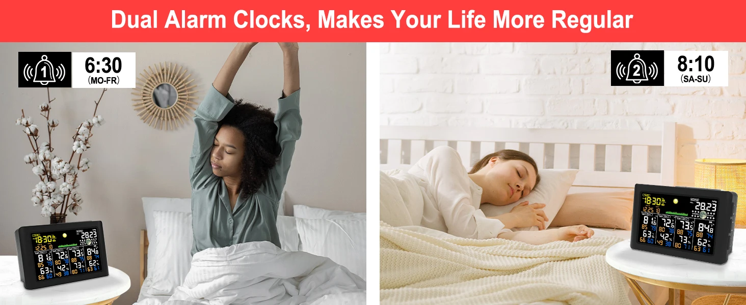 2025 Digital Thermometer Temperature Humidity sensor Monitor Alarm Clock for Bed