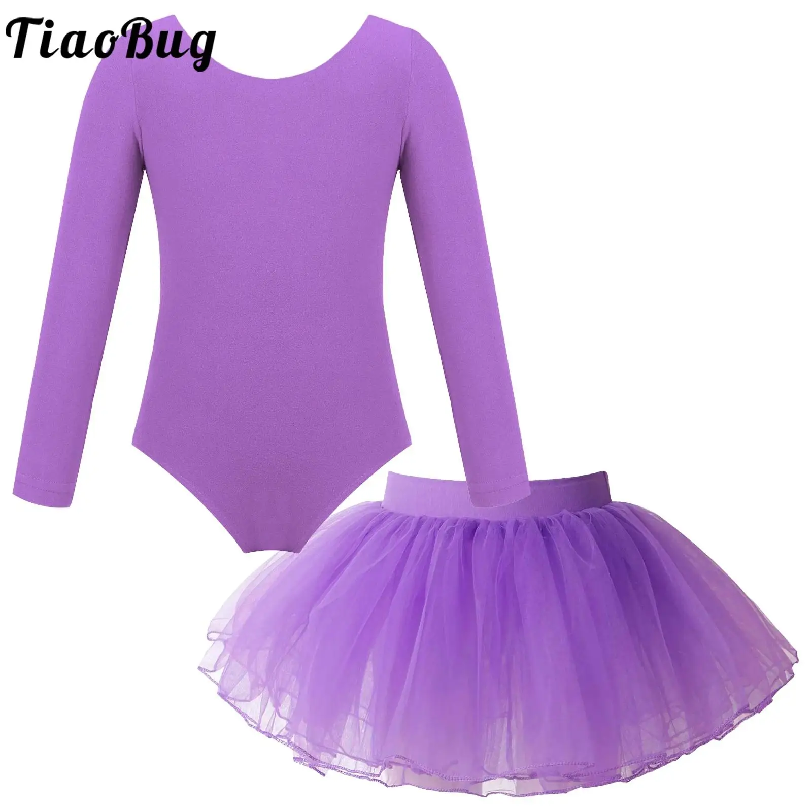 

Kids Girls Ballet Dance Clothes Long Sleeve Gymnastics Leotard with Tulle Tutu Skirt Ballerina Workout Yoga Performance Costume