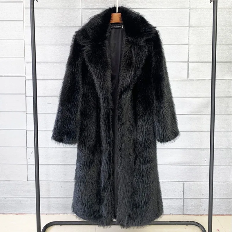 2023 New Fall Winter Women Fashion Long Suit Collar Overcoat Windbreak Faux Fur Coat Warm Temperament Long Jacket
