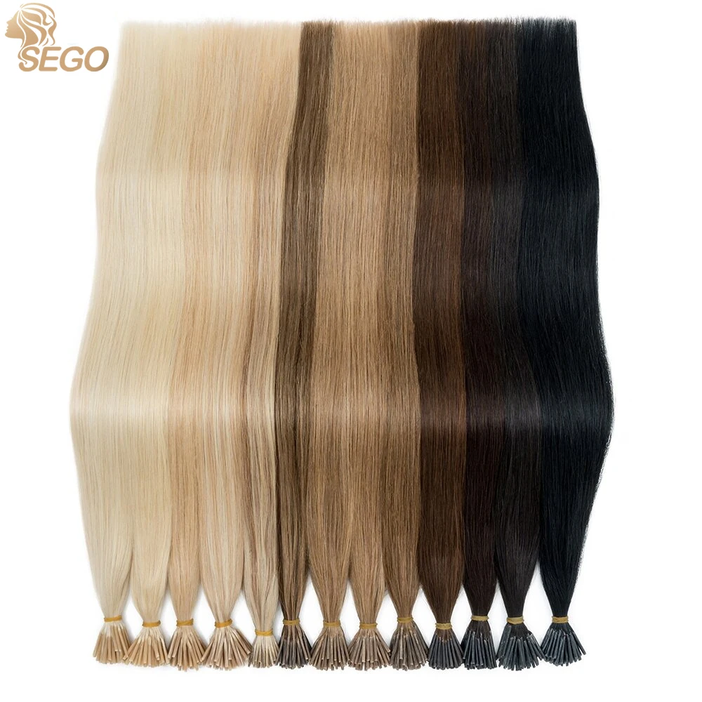 SEGO 100Strands I Tip Hair Extensions Real Human Hair 0.5g/s Keratin Capsules Pre bonded Fusion Extensions 16''-22''