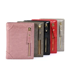 Fashion Simple Style Short Wallet Student Coin Purse Solid Color Wallet For Men Women Two-fold Zipper Wallet Card Bag Wholesale