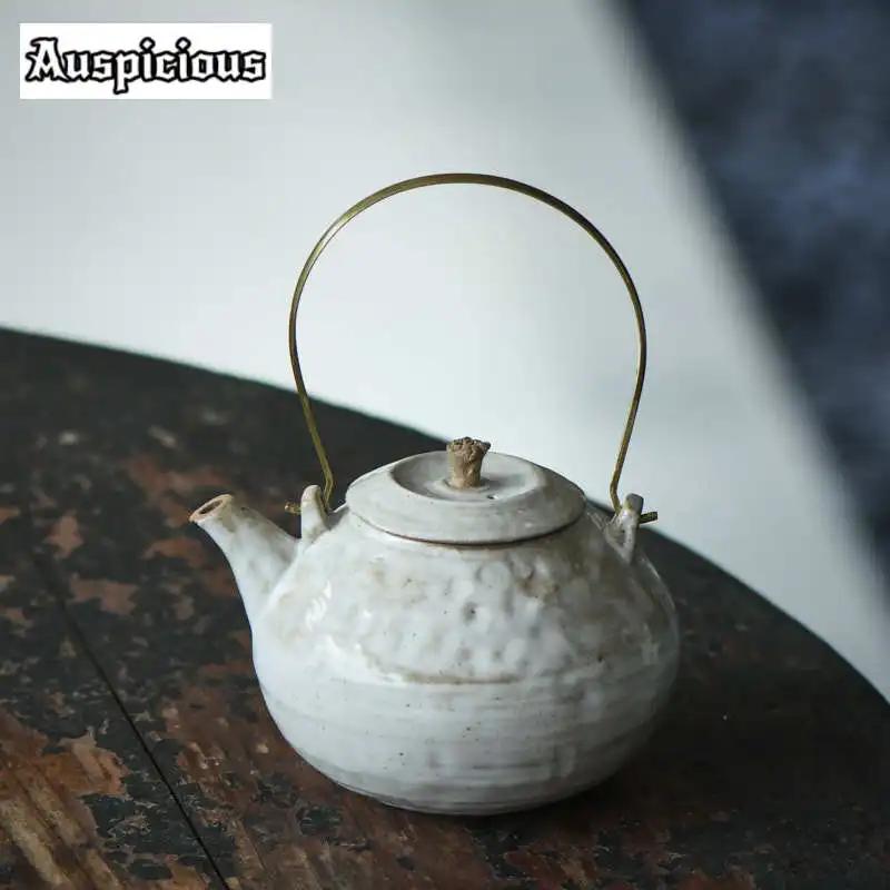 

130ml Hand Made Rough Lifting Beam Teapot Zen Powder Yin Pot Tea Soaking Hammer Kettle with Infuser Kung Fu Tea Ceremony Craft