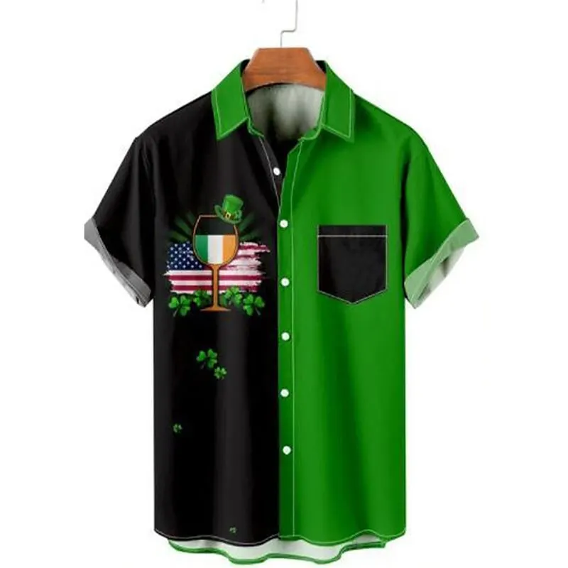 Men's Shirt Summer Hawaiian Shirt Striped St. Patrick's Day Clover Lapel Outdoor Street Short Sleeve Button Print