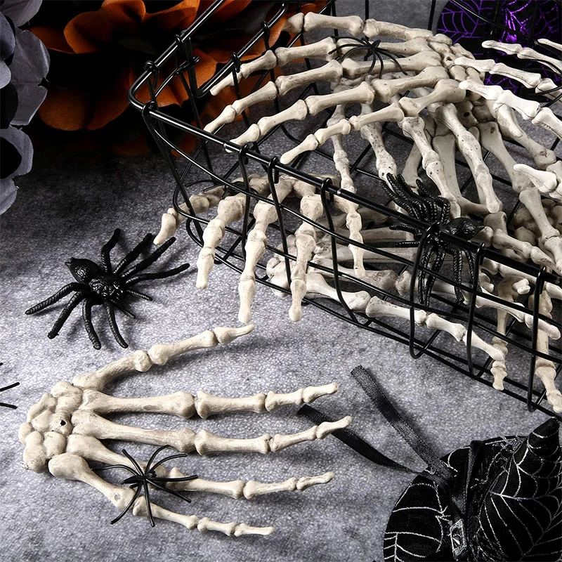 1 Paire De Mains Squelettiques En Plastique Pour Halloween - Taille Réelle (15,5x10 Cm), Décorations Effrayantes Intérieur/Extérieur, Zombie Cosplay