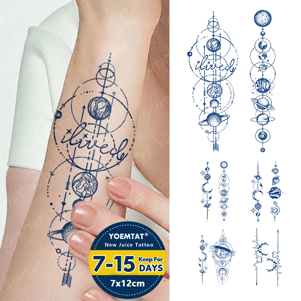 

Semi-Permanent Herbal Text Word Planet Waterproof Temporary Tattoo Stickers Ink Lasting Tattoos Women Men Body Art Fake Tatoo