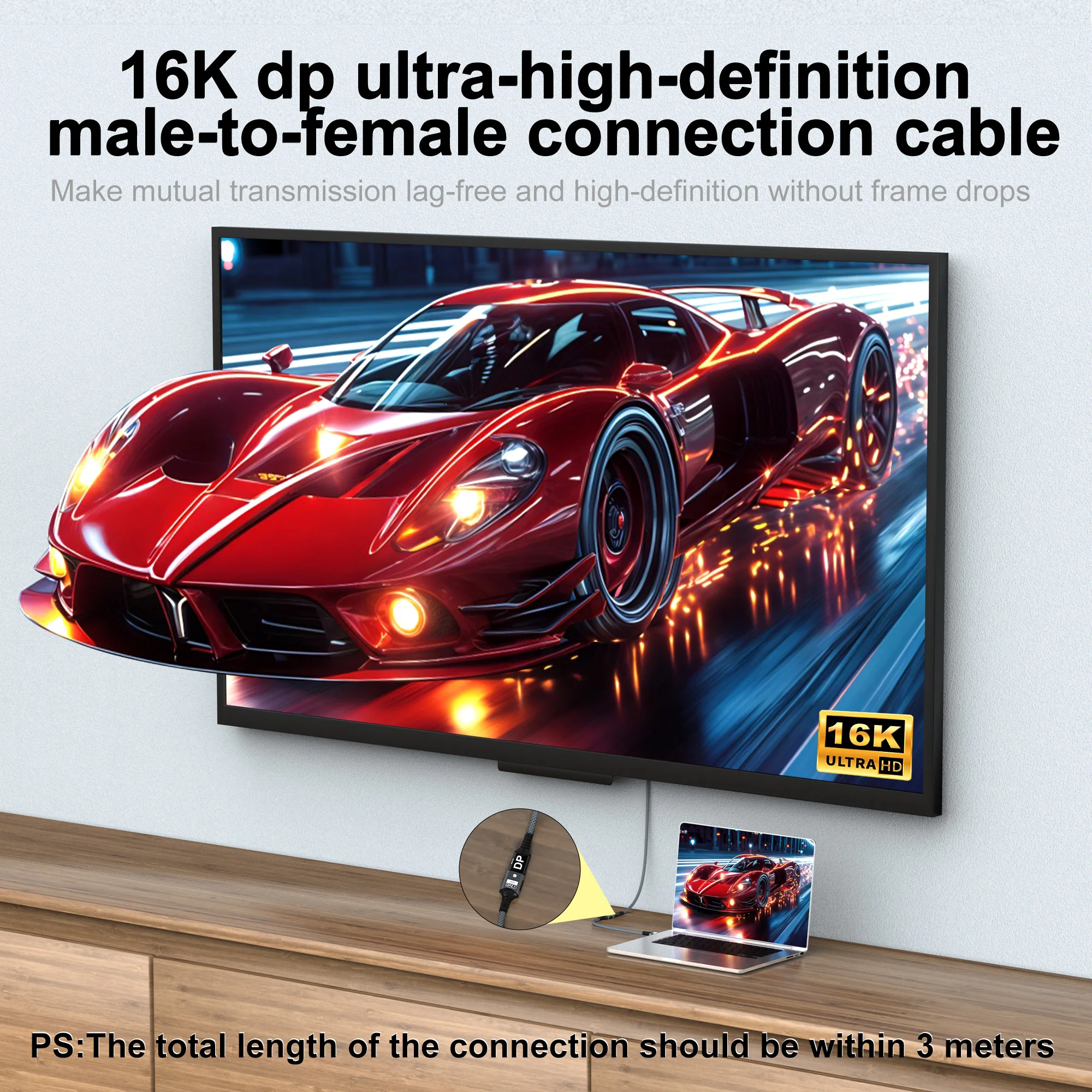 16K DP Stecker auf Buchse Verlängerungskabel DisplayPort 2.1 auf DisplayPort 54Gbps 16K@30Hz 8K@60Hz für PC TV Laptop Monitor Projektor – Detail 8