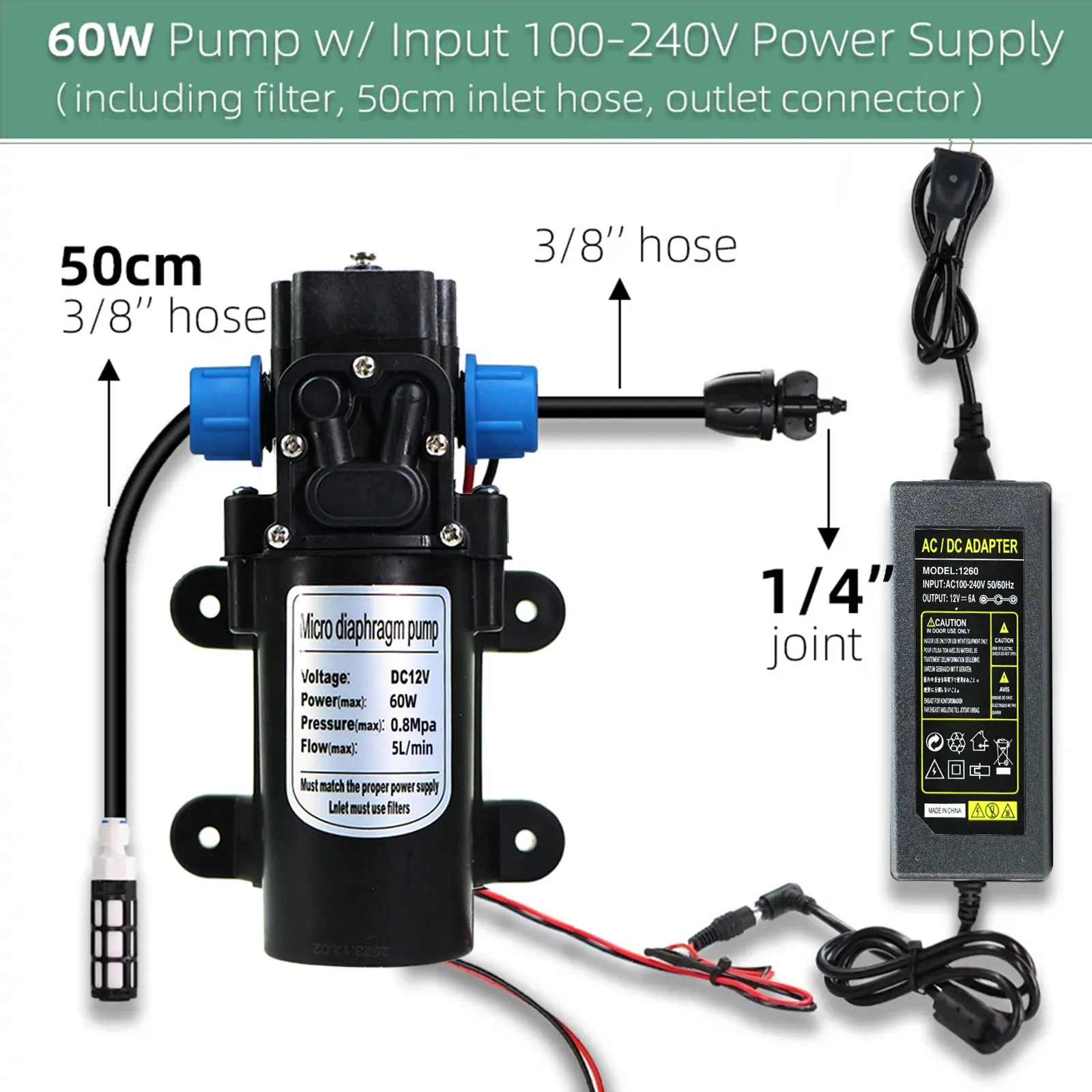 60W Self-Priming Pump 110-240V Power Supply 8 Adjustable Drip Head DIY Irrigation System for Efficient Plant Growth Water Saving 3