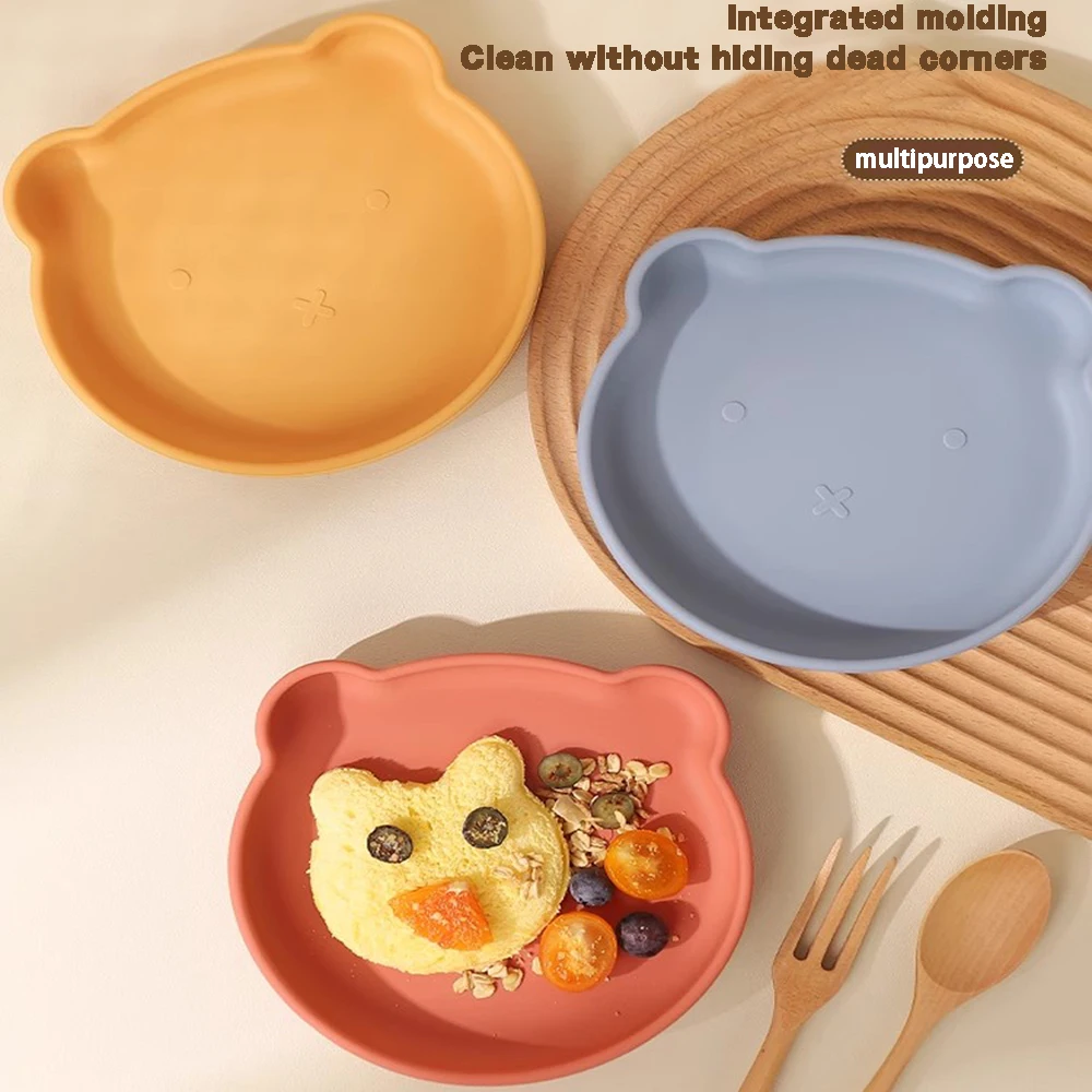 Silicone tableware set children cartoon dinner plate water cup fork spoon baby auxiliary food bowl baby silicone bowl 3