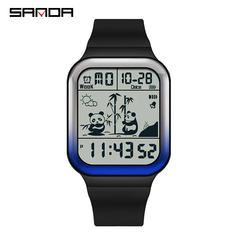 SANDA 6125 Rectangle Dial Digital Movement Hand Clock For Men New Design Shockness Alarm Mode Chronograph Wristwatch Gift