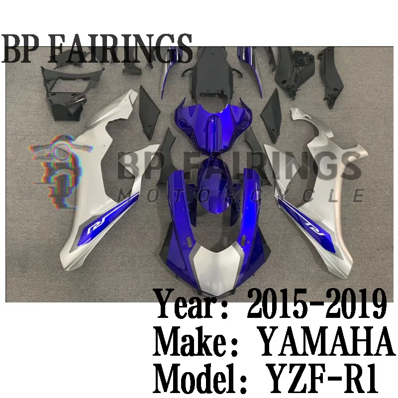 

Новинка, полный обтекатель для мотоцикла ABS, подходит для YZF R1 YZF1000 2015 2016 2017 2018 годов, Обтекатели для кузова, комплект серебристых и синих обтекателей