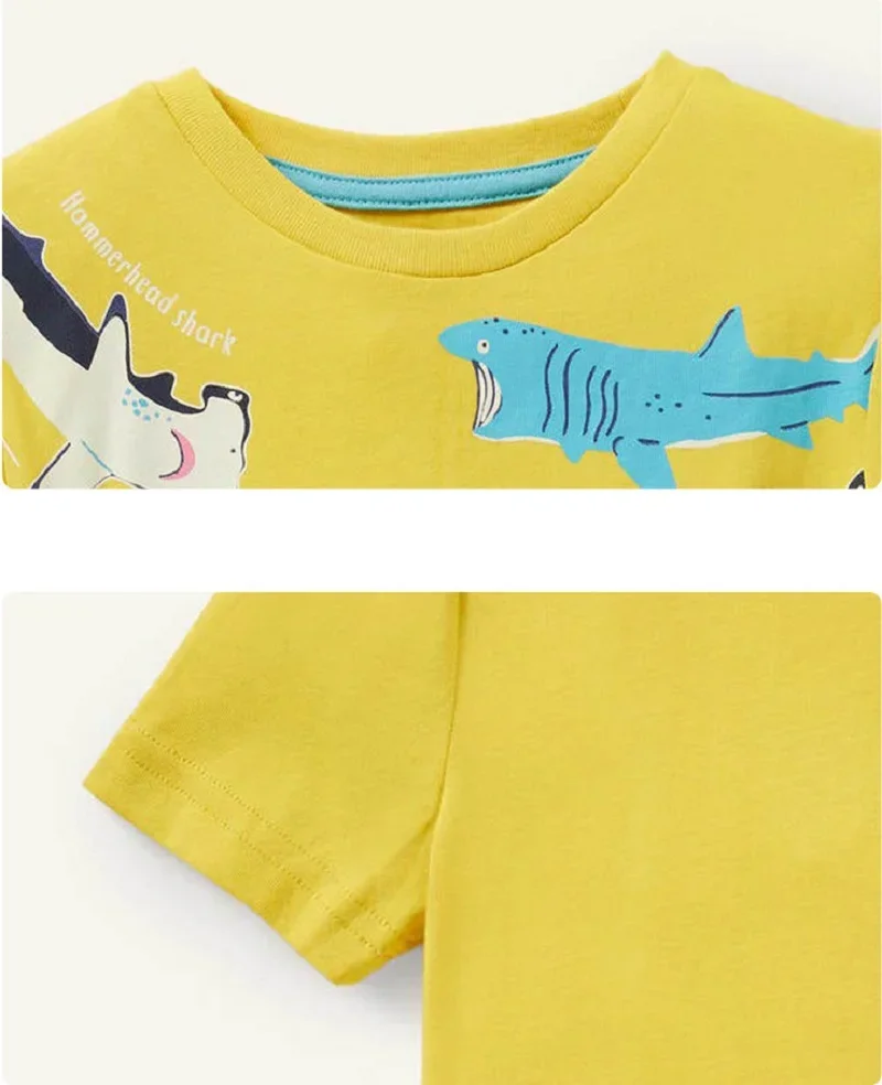2-7 Years Kids Luminous Cartoon Shark Dinosaur T-shirt 100% Cotton Baby Boys Tees Summer New Short Sleeve Tops