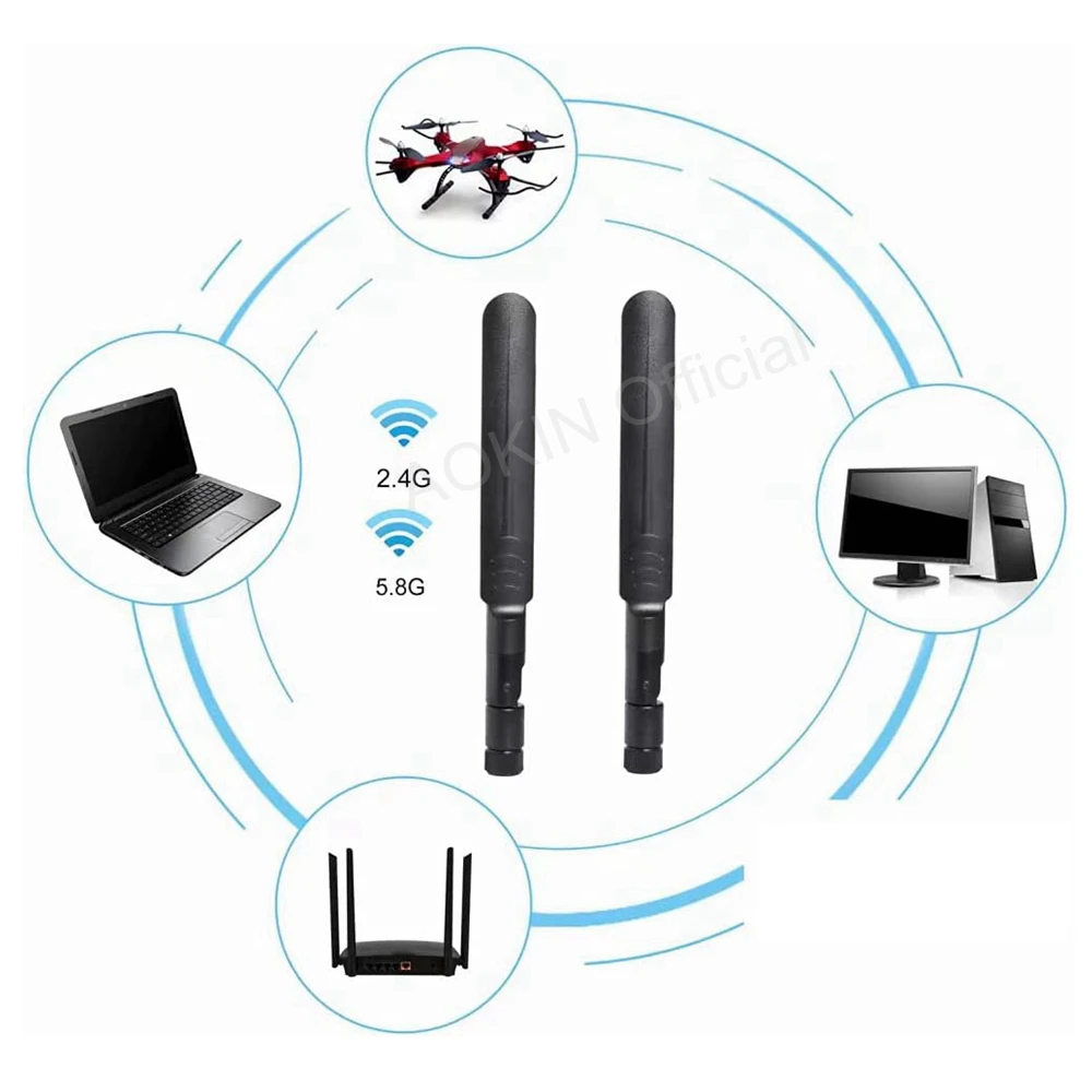 2 x 8dBi 2.4GHz 5.8GHz Dual Band WiFi RP-SMA Male Antenna +2 x 35CM U.FL/IPEX to RP-SMA Pigtail Cable for WiFi Router Wireless helical antenna