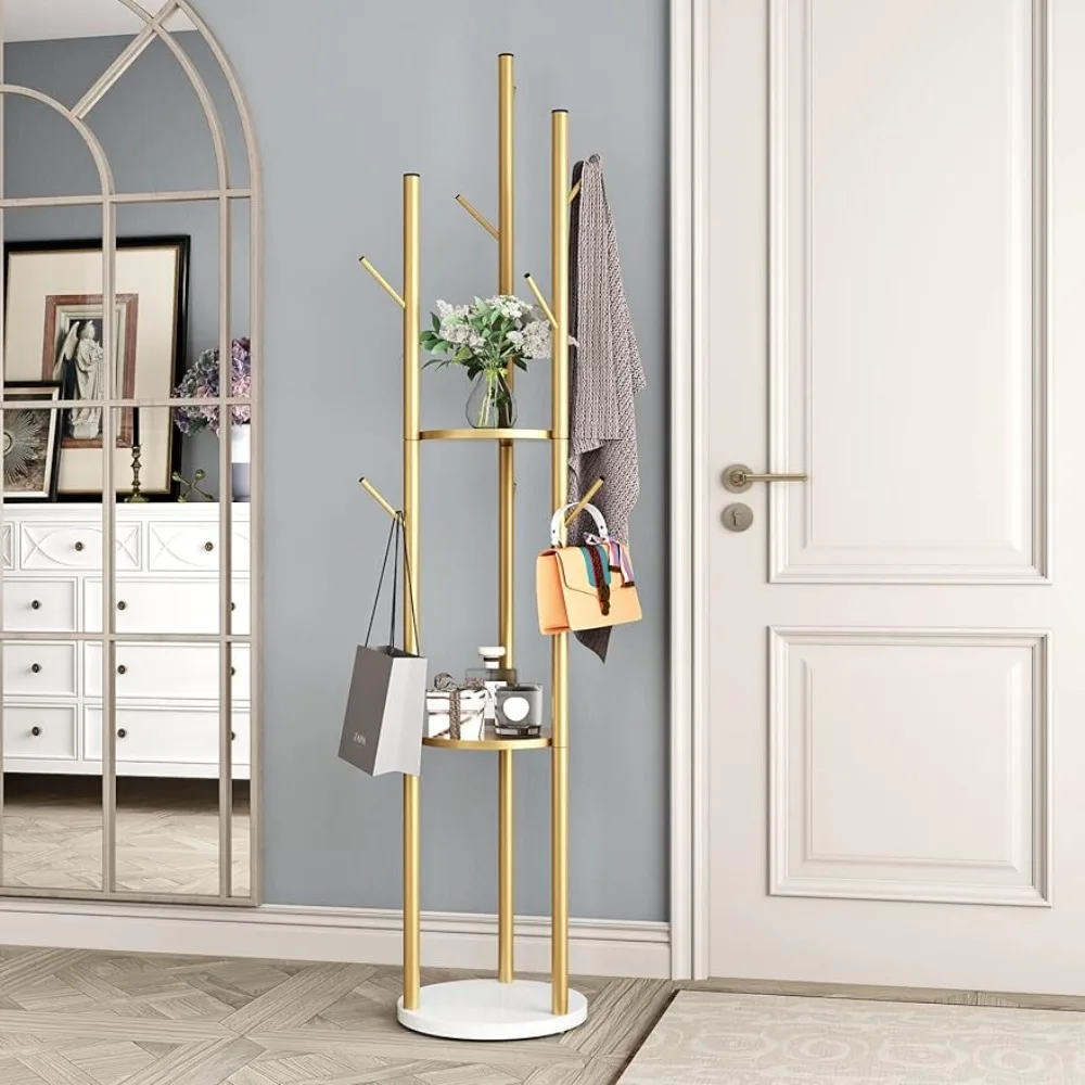 

Metal Gold Coat Racks Freestanding Corner Coat Rack Floor Hanger for Clothes Bags Scarves 9 Hooks Hat Living Room Furniture Home