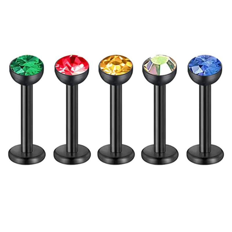 5pcs 16g Stainless Steel Lip Labret Piercing Crystal Ball Monroe Lip Stud Helix Tragus Conch Piercing Cartilage Earrings
