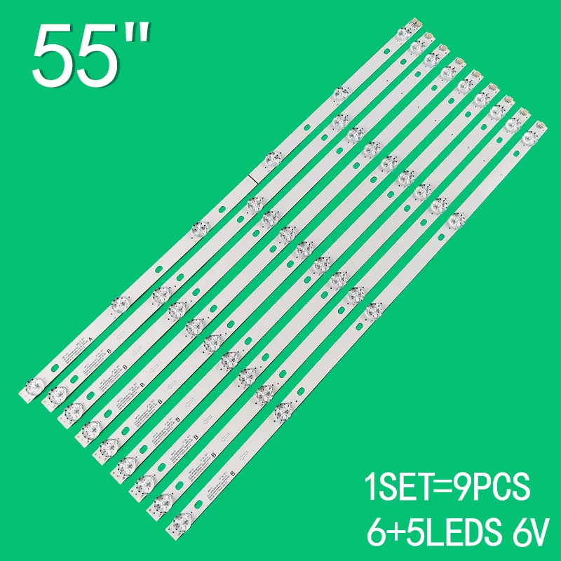 1set=9pcs 5/6LEDs 6V 560/570mm for 55inch LCD TV backlight strip JS-D-JP55DM-A51EC JS-D-JP55DM-B51EC 55DM1000/300MA-1BIN/FHD-8S