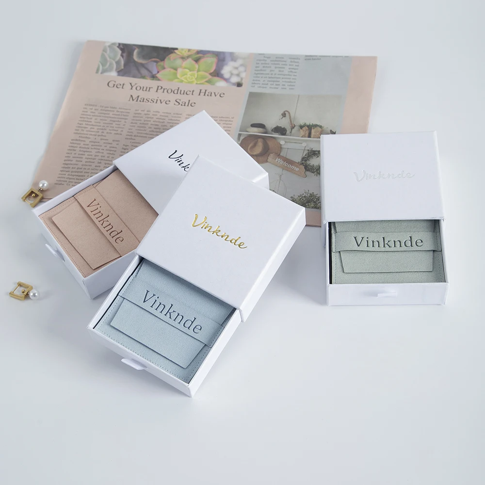 Caja de joyería de lujo con logotipo personalizado, caja de regalo con bolsa de microfibra para collar, colgante, pulsera, anillo, papel deslizante, embalaje de cajón