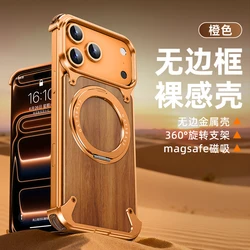 Oatsbasf Solid Wooden Phone Case with 360° Rotating Ring Stand and Magnetic Shockproof Protection - iPhone 17 Pro (Orange)
