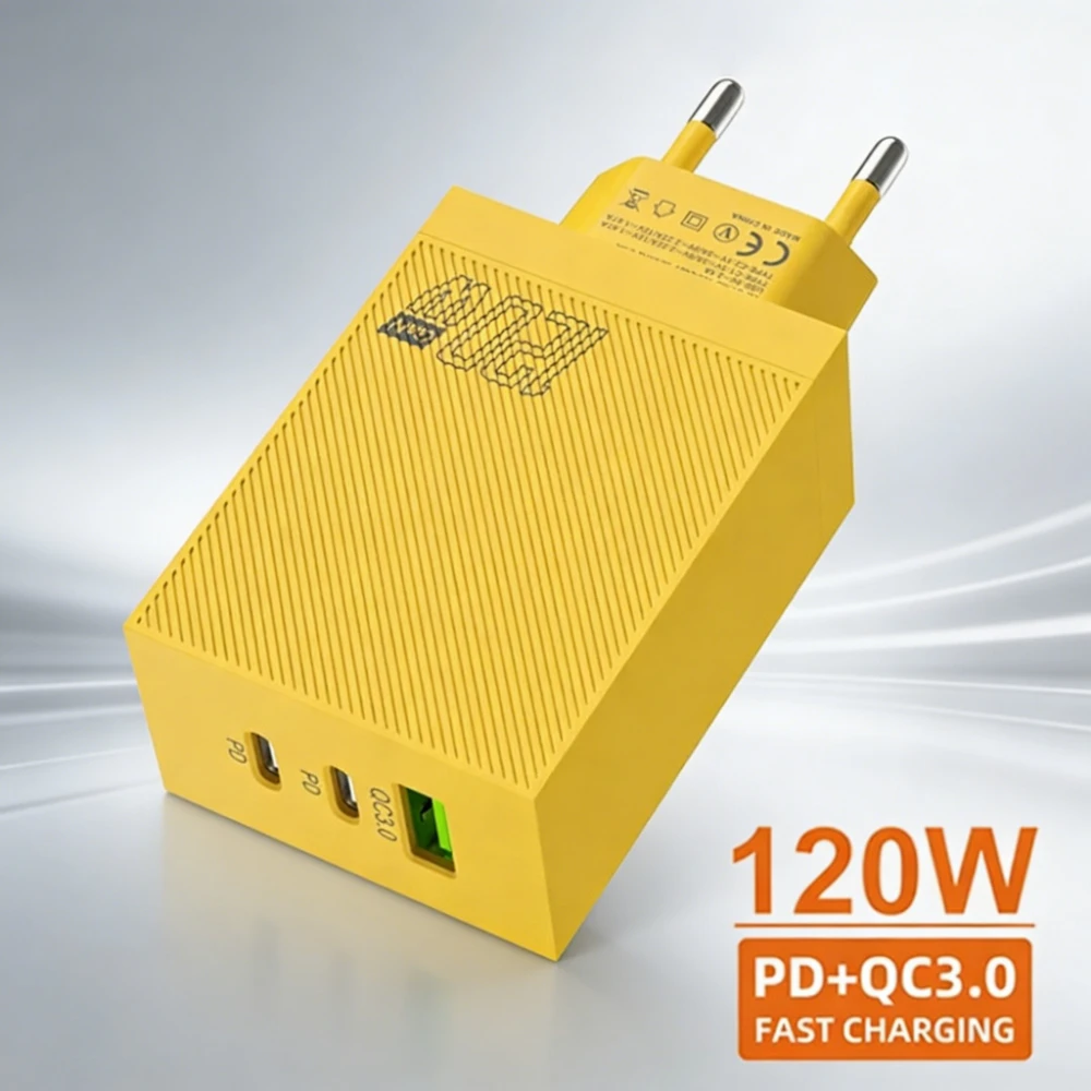 120W GaN USB C Charger Fast Charging EU/US Plug Wall Charger For iPhone Samsung Xiaomi 3 Port Quick Charge Phone Charger Adapter