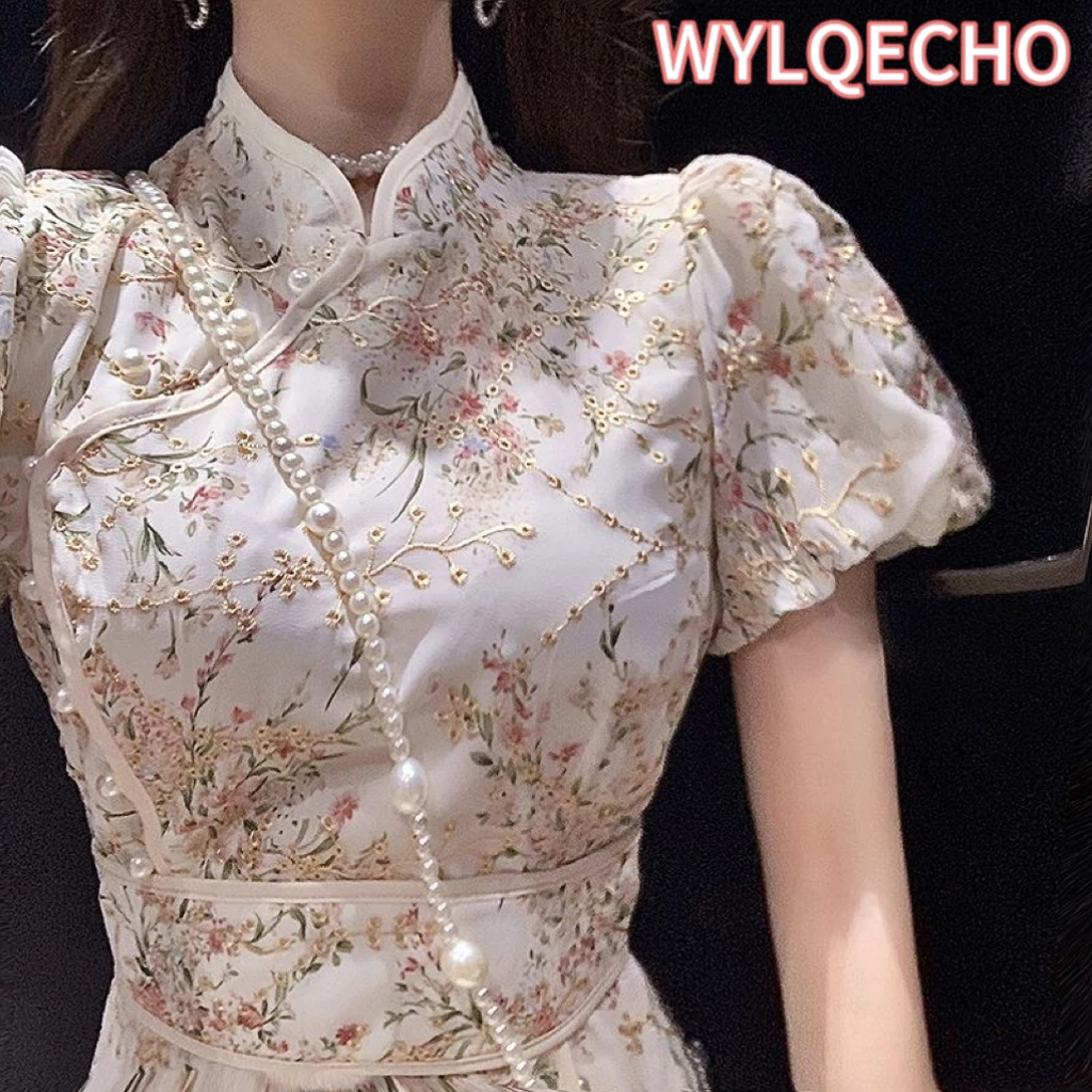 

New Summer Improved White Cheongsam Skirt Young Girl Palace Style 2023 Retro Casual Chinese Traditional Qipao Dress for Women