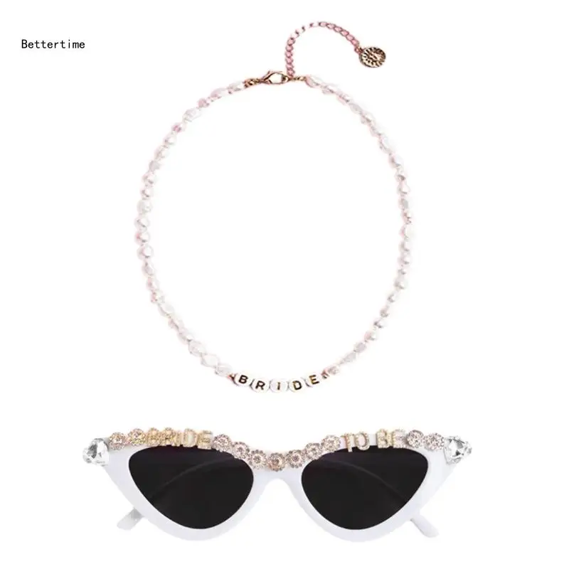 

B36D Bridal Shower Glinting Rhinestones Sunglasses and Necklace for Engagement