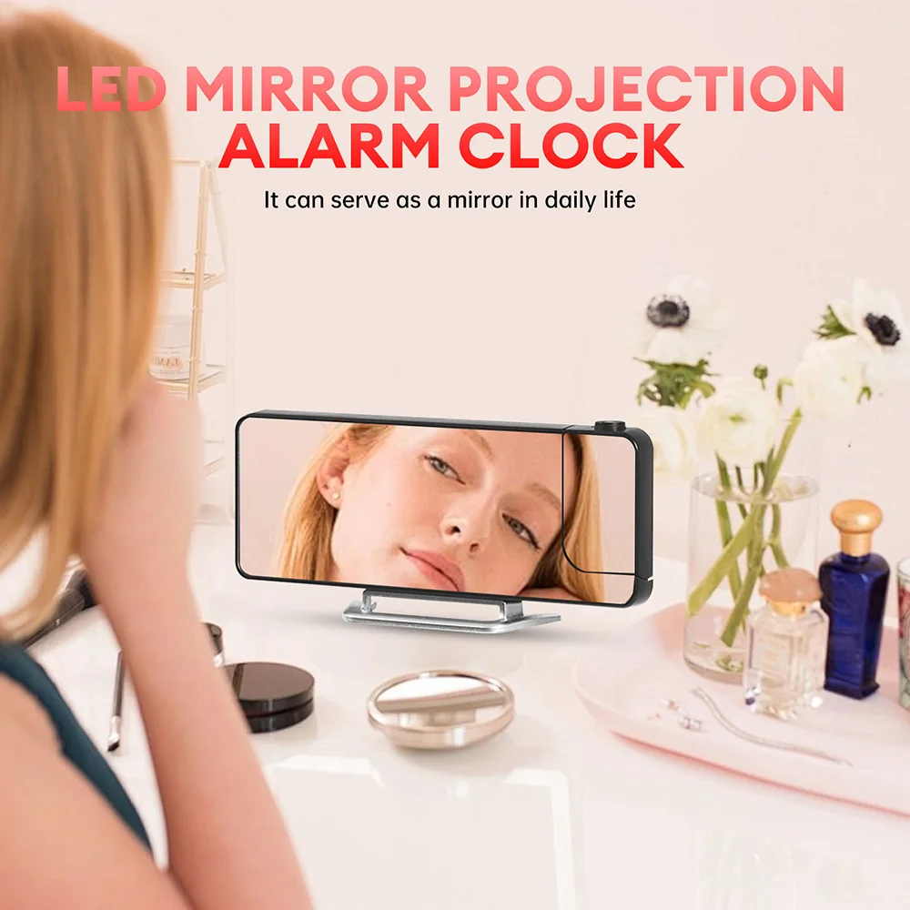 180 Degrees Projection Digital Alarm Clock Snooze Table Clock Time Temperature Display LED Mirror Projection Alarm Clock 4